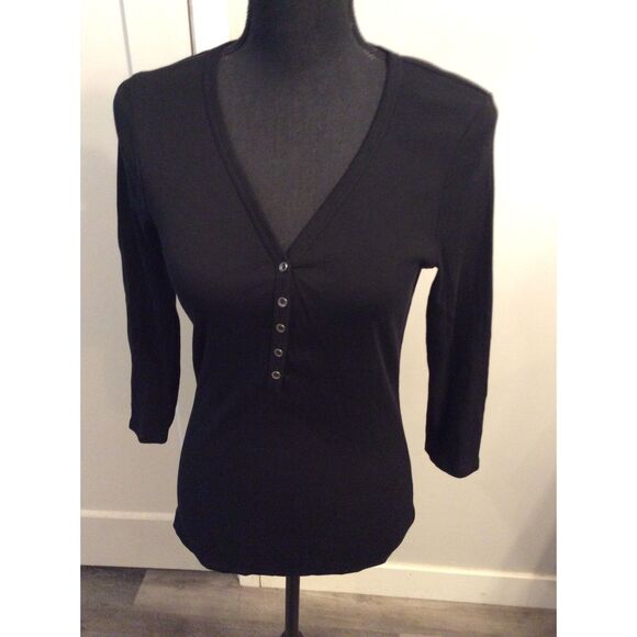 Guess Tops - Guess Large L Black Ribbed Perfect Henley